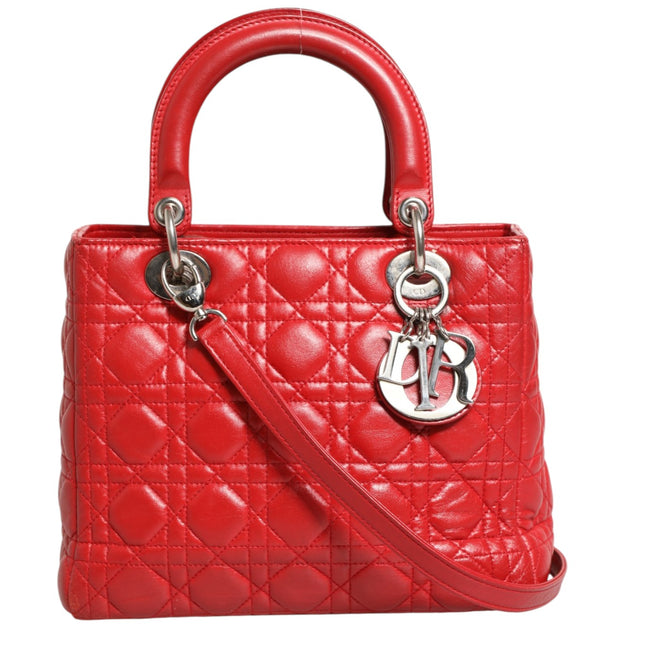 Christian Dior Red Cannage Lambskin Leather Lady Dior Bag