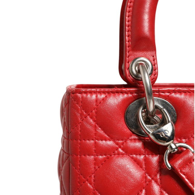 Christian Dior Red Cannage Lambskin Leather Lady Dior Bag