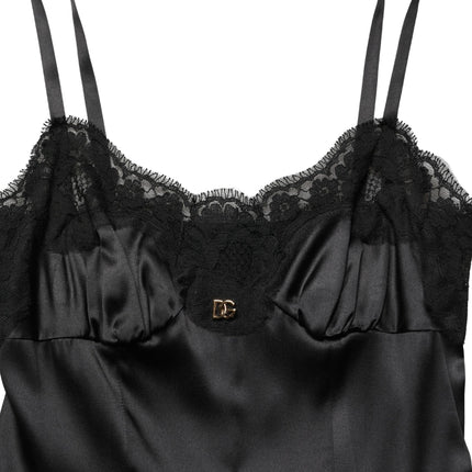 Dolce & Gabbana Black Silk Satin Lace Sleeveless Mini Dress