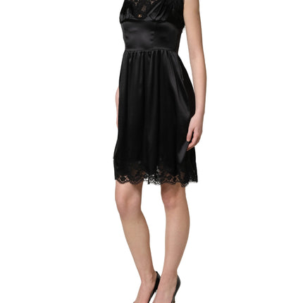 Dolce & Gabbana Black Silk Satin Lace Sleeveless Mini Dress