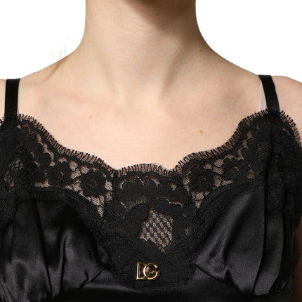 Dolce & Gabbana Black Silk Satin Lace Sleeveless Mini Dress