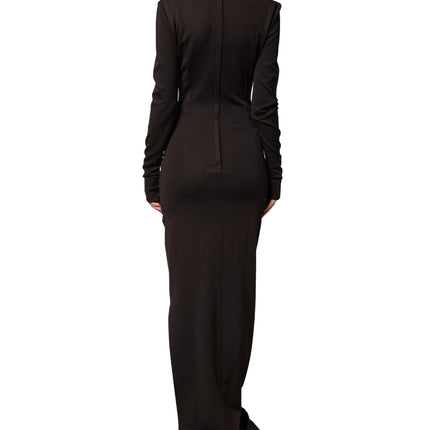 Dolce & Gabbana Brown Turtleneck Jersey Long Maxi Dress