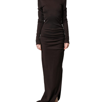 Dolce & Gabbana Brown Turtleneck Jersey Long Maxi Dress