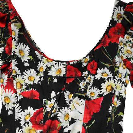 Dolce & Gabbana Black Floral Silk Long Sleeves Gown Dress