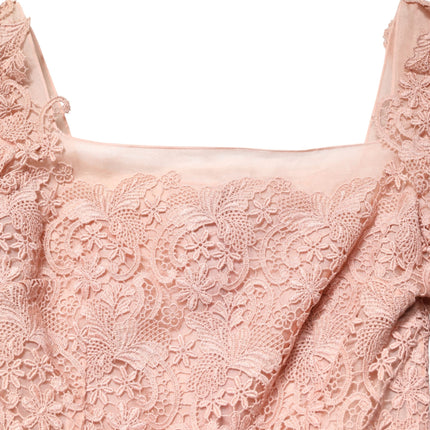 Dolce & Gabbana Pink Lace Long-Sleeved Evening Gown Dress