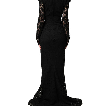 Dolce & Gabbana Black Lace Square Neck LongSleeve Maxi Dress