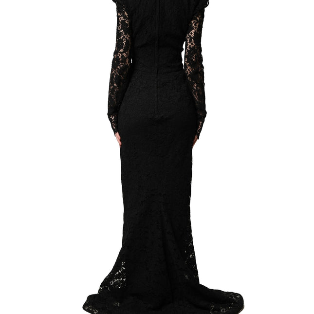 Dolce & Gabbana Black Lace Square Neck LongSleeve Maxi Dress