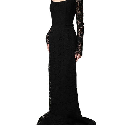 Dolce & Gabbana Black Lace Square Neck LongSleeve Maxi Dress
