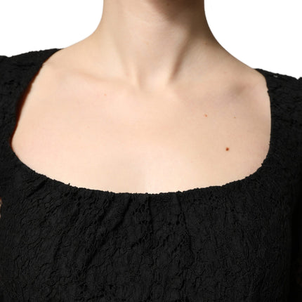 Dolce & Gabbana Black Lace Square Neck LongSleeve Maxi Dress