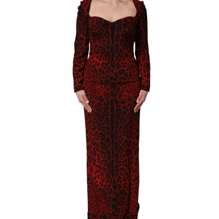 Dolce & Gabbana Red Leopard Print Sheath Long Sleeve Dress