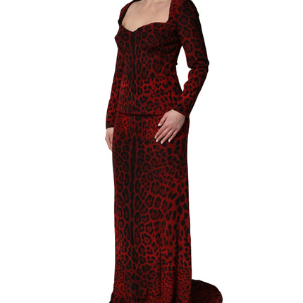 Dolce & Gabbana Red Leopard Print Sheath Long Sleeve Dress
