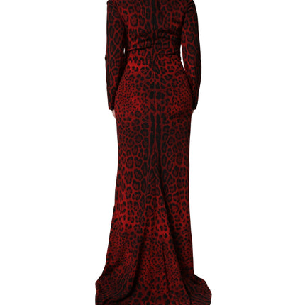 Dolce & Gabbana Red Leopard Print Sheath Long Sleeve Dress