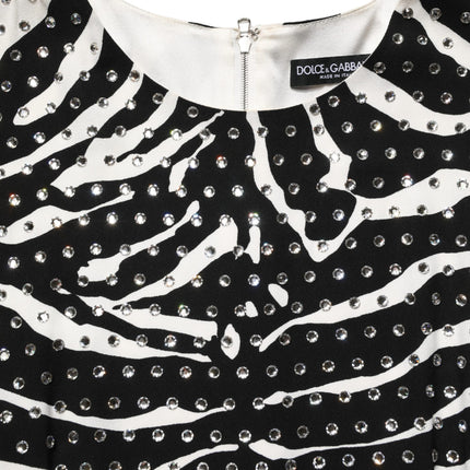 Dolce & Gabbana Black White Zebra Rhinestones Mini Dress