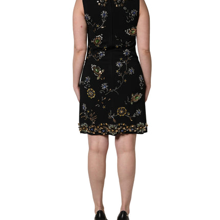 Dolce & Gabbana Black Sleeveless Floral Bead Embellishments Dress