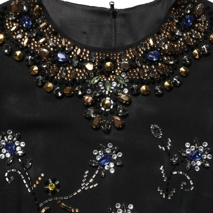Dolce & Gabbana Black Sleeveless Floral Bead Embellishments Dress
