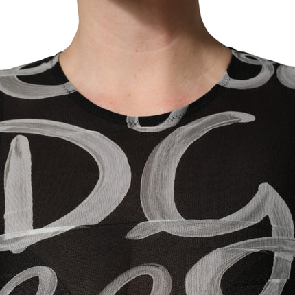 MSGM Black White Long Sleeve Printed Mini Dress