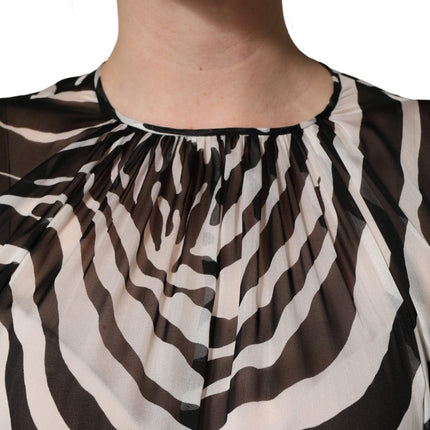 MSGM Black White Zebra Puff Sleeves Mini Dress