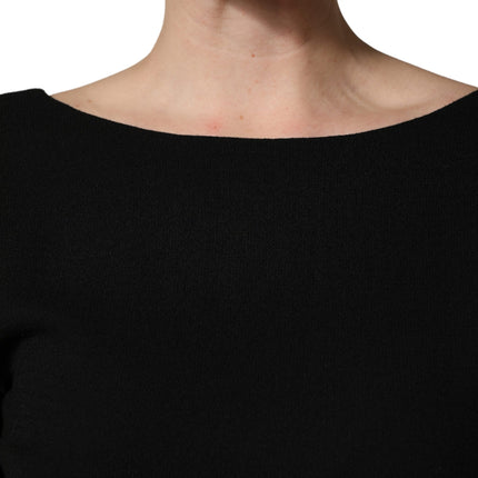 Dolce & Gabbana Black Wool Crepe Long Sleeves Midi Dress