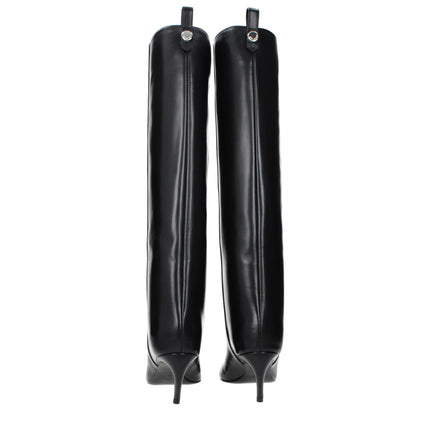 The Attico Black Leather High Heel Boots