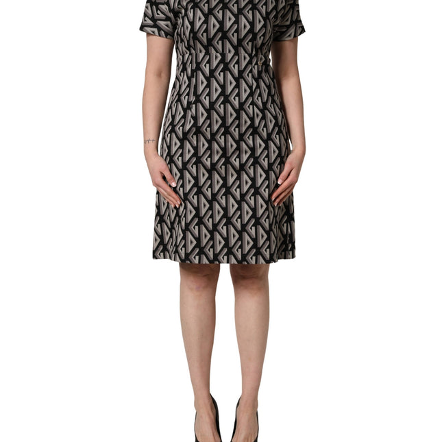 Dolce & Gabbana Black Logo Print Cotton Knee Length Dress
