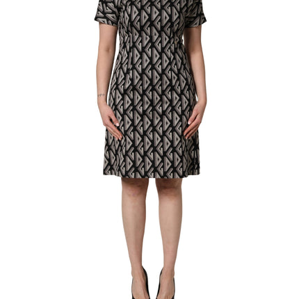 Dolce & Gabbana Black Logo Print Cotton Knee Length Dress