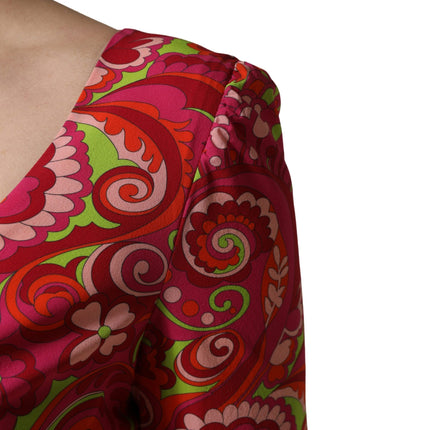 Dolce & Gabbana Red Paisley Floral Print Sheath Midi Dress