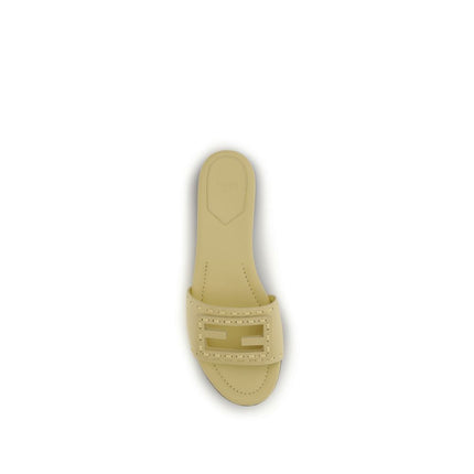 Fendi Beige Calf Leather Bos Taurus Flat Sandals