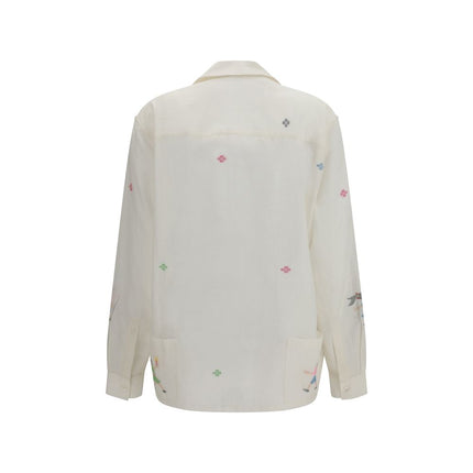 Baziszt White Cotton Pattern Shirt