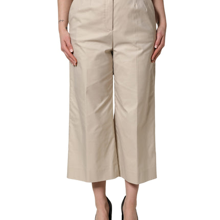 Dolce & Gabbana Beige Cotton Mid Waist Cropped Trouser Pants