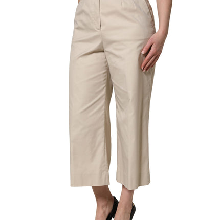 Dolce & Gabbana Beige Cotton Mid Waist Cropped Trouser Pants