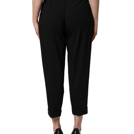 Dolce & Gabbana Black Wool High Waist Cropped Trouser Pants