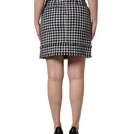 Dolce & Gabbana Black White Houndstooth HighWaist Mini Skirt