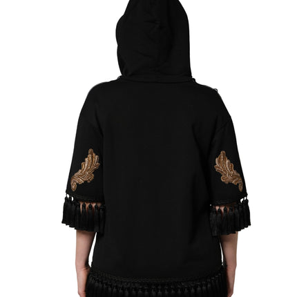 Dolce & Gabbana Black Embroidered Tassel Hooded Sweatshirt Sweater