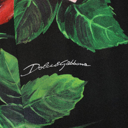Dolce & Gabbana Black Rose Print Silk Off The Shoulder Blouse Top