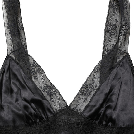 Dolce & Gabbana Black Silk Lace Trim Camisole V-neckline Tank Top
