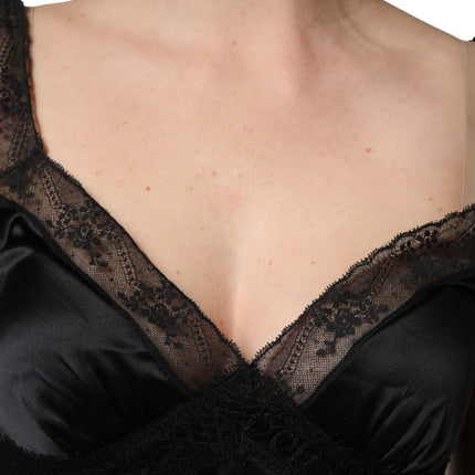 Dolce & Gabbana Black Silk Lace Trim Camisole V-neckline Tank Top