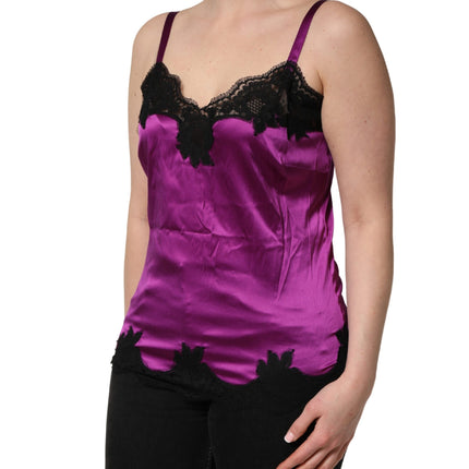 Dolce & Gabbana Purple Silk Lace Trim Camisole Sleeveless Tank Top