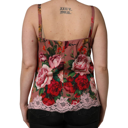 Dolce & Gabbana Brown Rose Print Satin Lace Camisole Tank Top