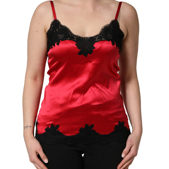 Dolce & Gabbana Red Silk Lace Trim Camisole Sleeveless Tank Top