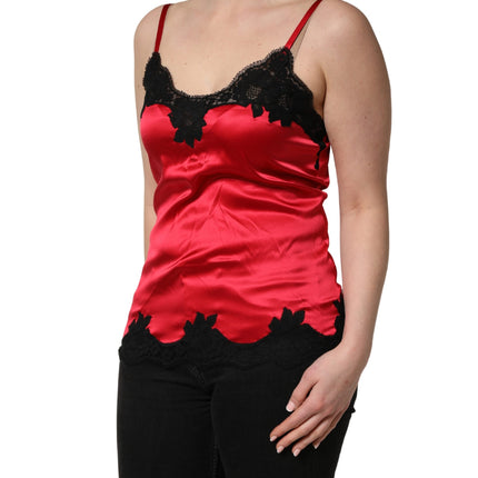 Dolce & Gabbana Red Silk Lace Trim Camisole Sleeveless Tank Top