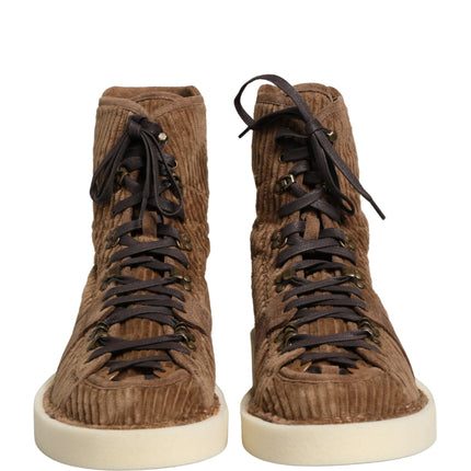 Dolce & Gabbana Brown Corduroy High Top Oxford Boots