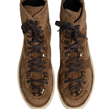 Dolce & Gabbana Brown Corduroy High Top Oxford Boots