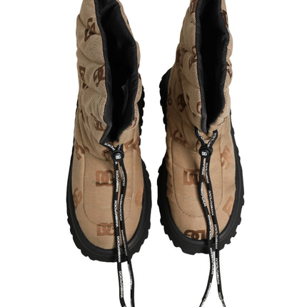 Dolce & Gabbana Brown Logo Print Lace Up Snow Boots Shoes