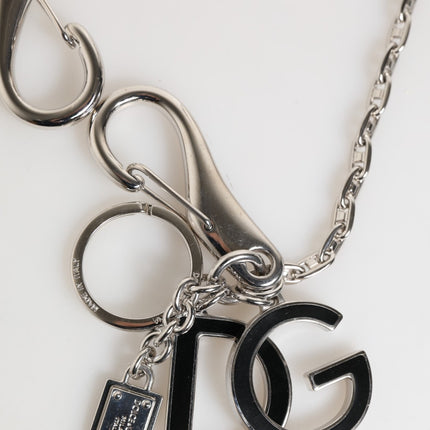 Dolce & Gabbana Silver Tone DG Logo Keychain Key Holder Bag Charm Keyring