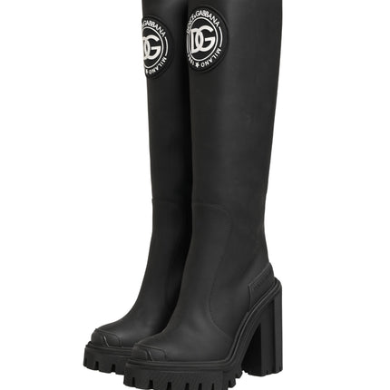 Dolce & Gabbana Black Rubberised Leather High Boots Shoes