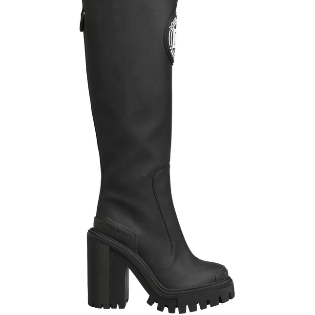 Dolce & Gabbana Black Rubberised Leather High Boots Shoes