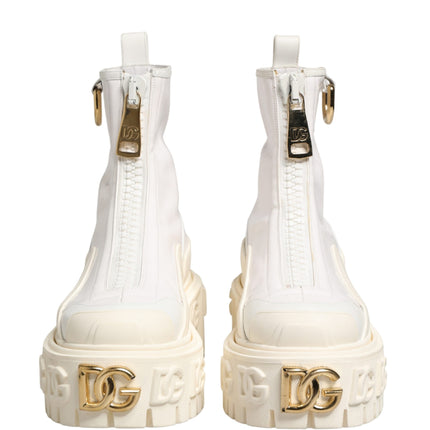 Dolce & Gabbana White Leather Rubber Logo Ankle Boots Shoes