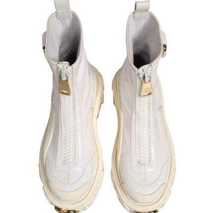 Dolce & Gabbana White Leather Rubber Logo Ankle Boots Shoes