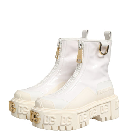 Dolce & Gabbana White Leather Rubber Logo Ankle Boots Shoes