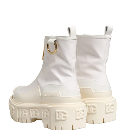 Dolce & Gabbana White Leather Rubber Logo Ankle Boots Shoes